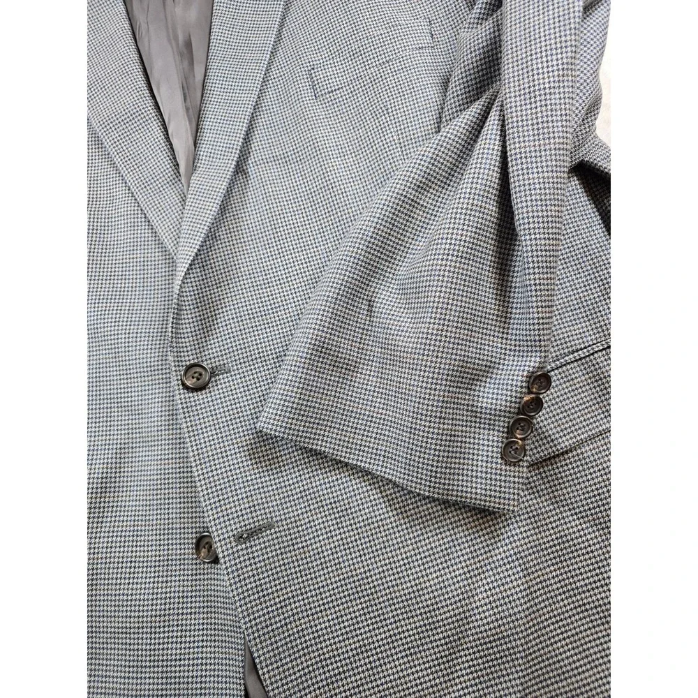 Lauren Ralph Lauren Sport Coat Mens 54L Blue Grey Silk Wool Houndstooth Blazer